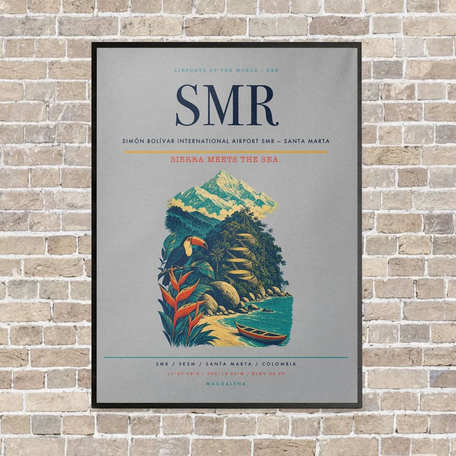 Simón Bolívar International Airport SMR — Santa Marta vertical canvas print - framed - light gray background