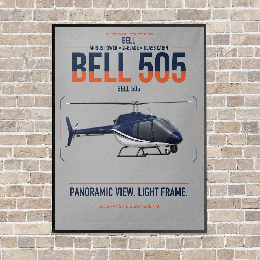 Bell 505 vertical canvas print - framed - light gray background