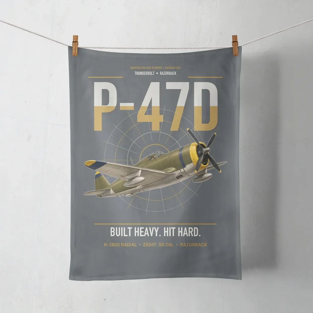 P-47D Thunderbolt Razorback design on gray towel