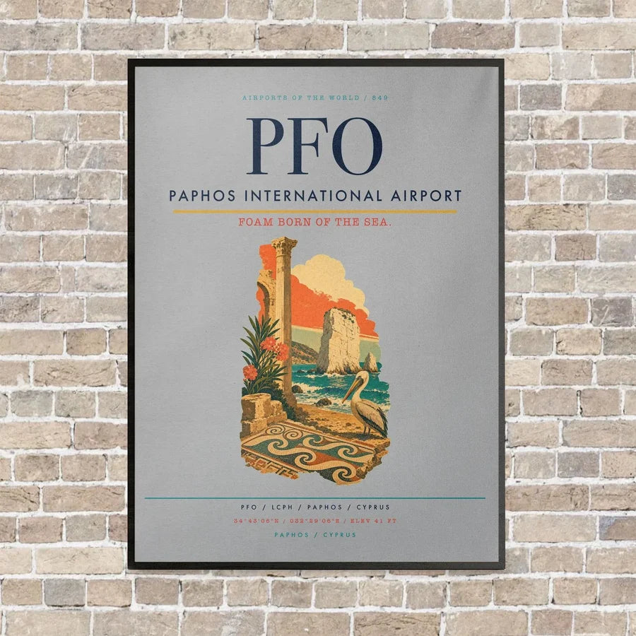 Paphos International Airport PFO vertical canvas print - framed - light gray background