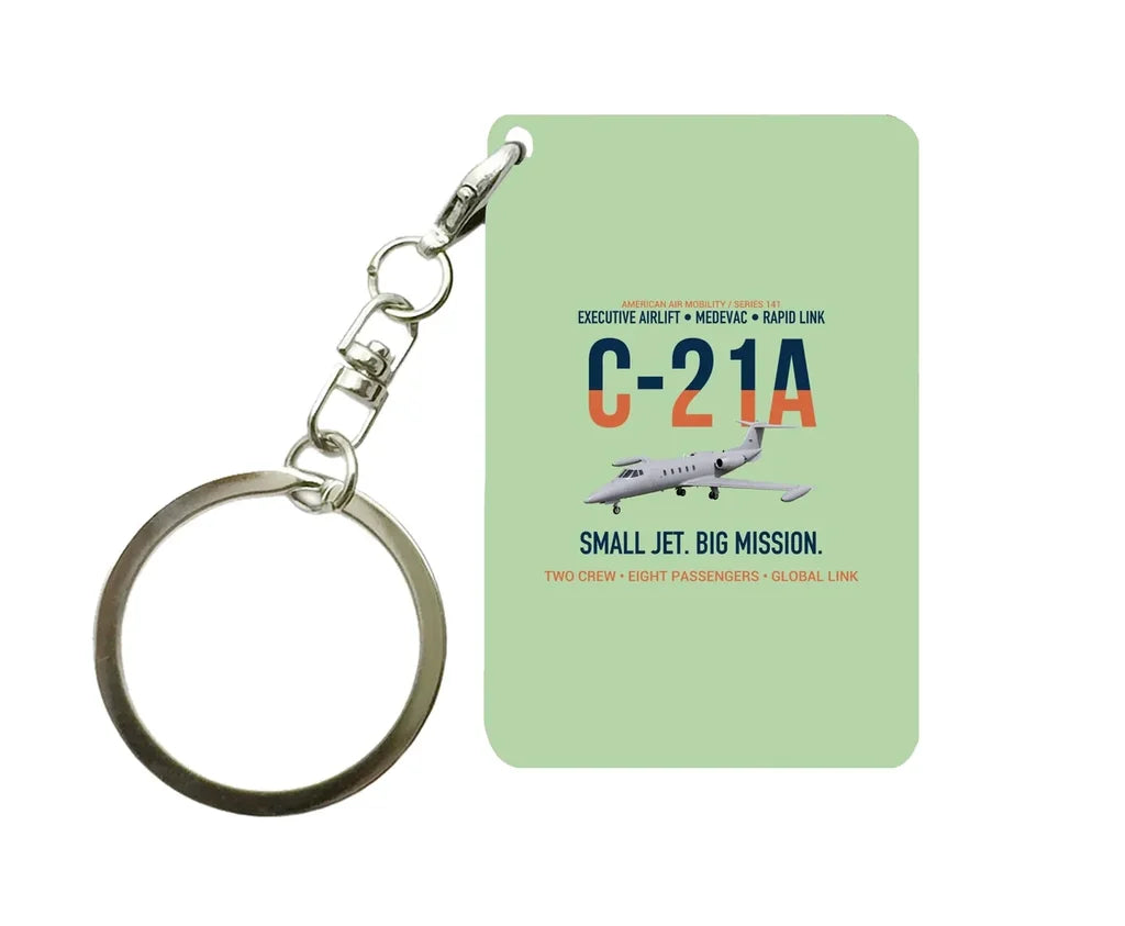C-21A LEARJET Key Chain design on light green key chain