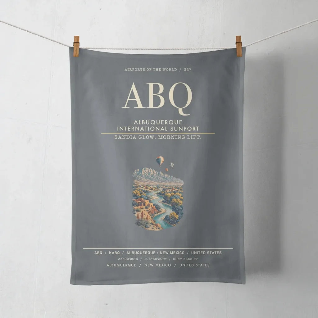 Albuquerque International Sunport (ABQ) design on gray towel