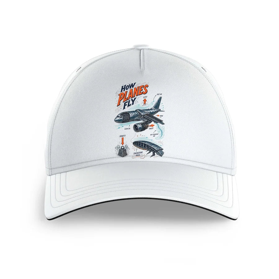 How Planes Fly V2 design on white printed hat