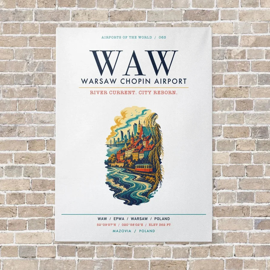 Warsaw Chopin Airport WAW vertical canvas print - no frame - white background
