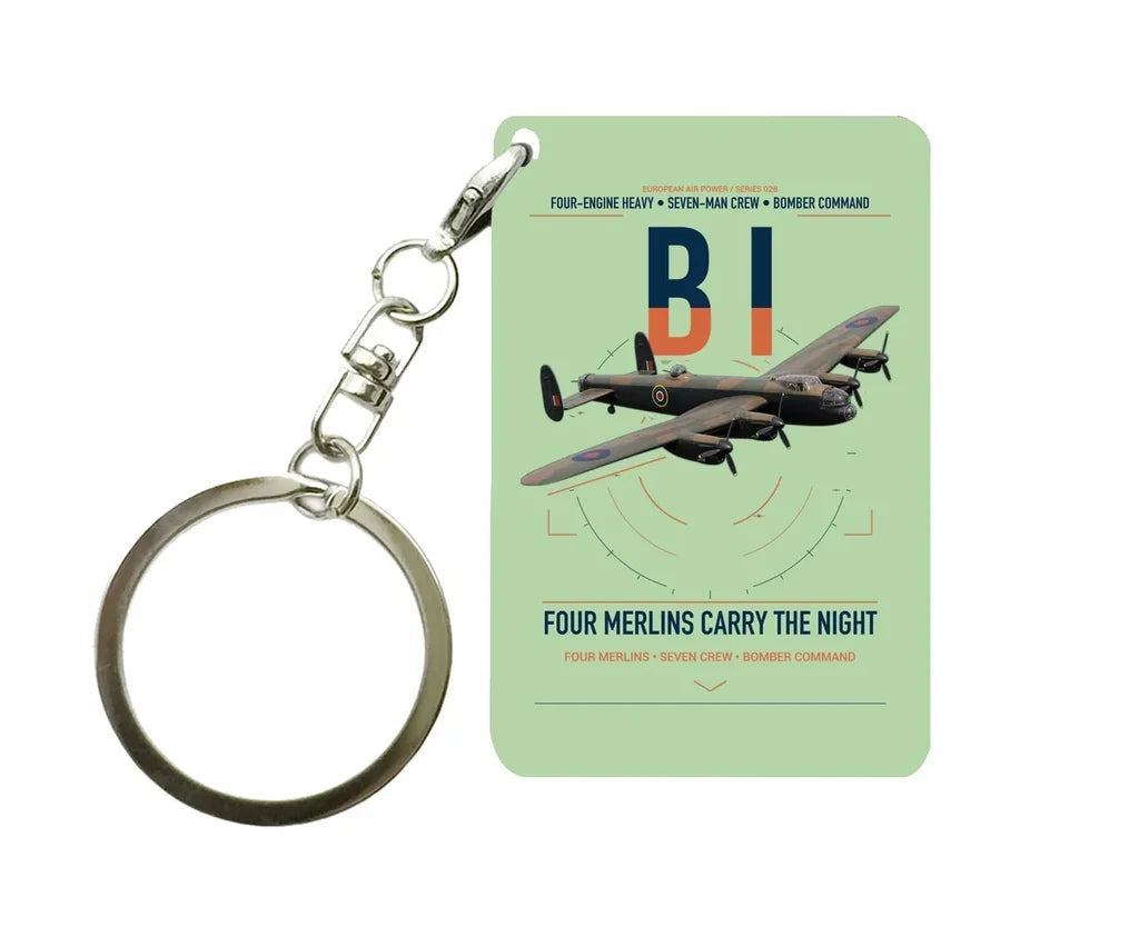 Avro Lancaster B I design on light green designed key chain, double-side print