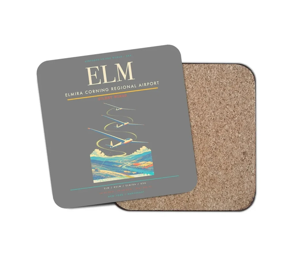 Elmira Corning Regional Airport (ELM) design on gray 1 piece coaster