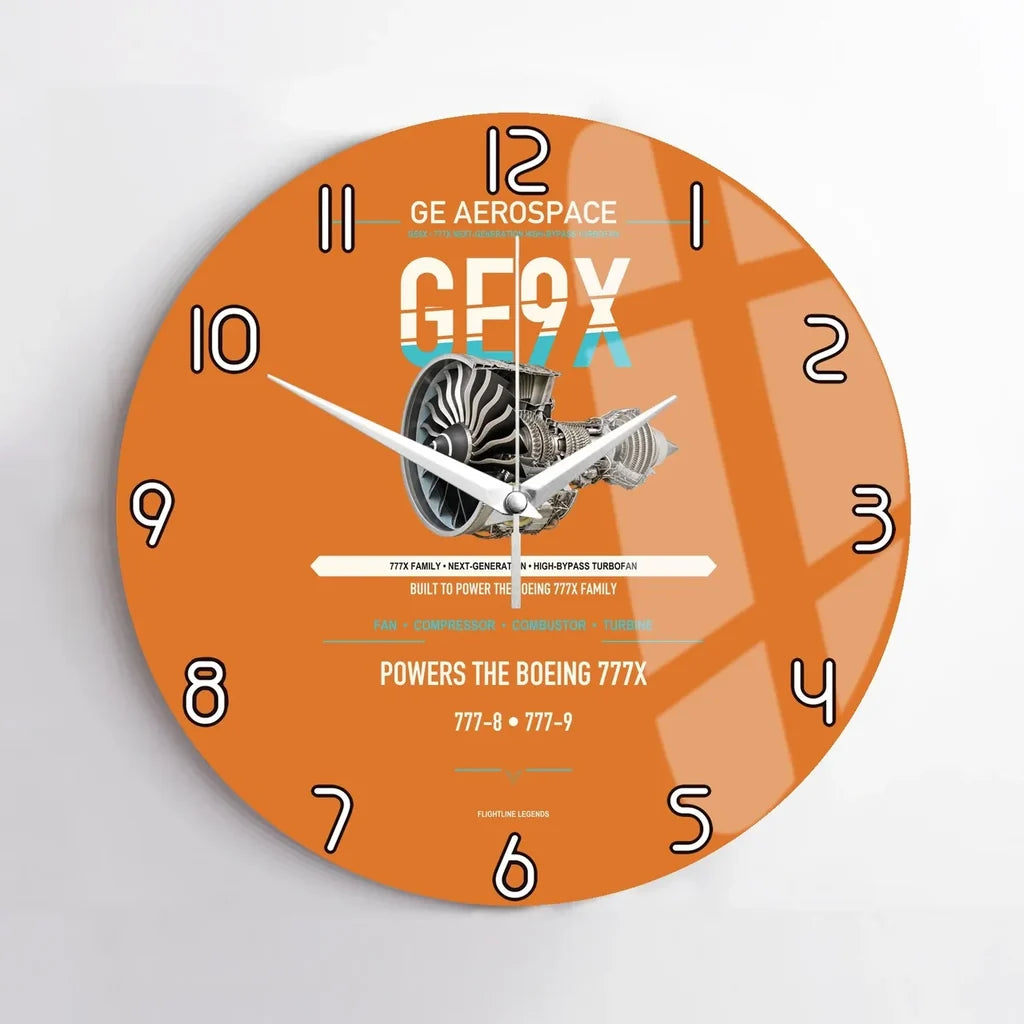 GE9X design on orange no frame wall clock