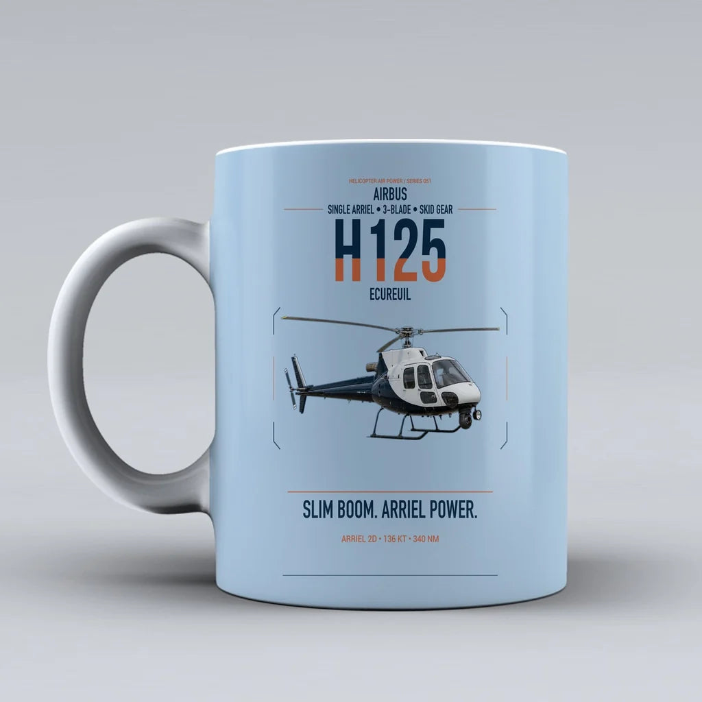 Airbus H125 design on light blue ceramic mug, double-side print