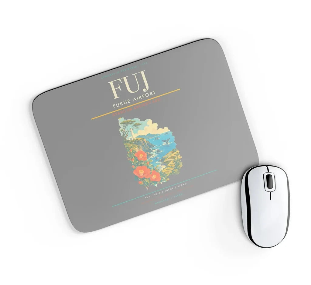 Fukue Airport (FUJ) design on gray rectangle mouse pad