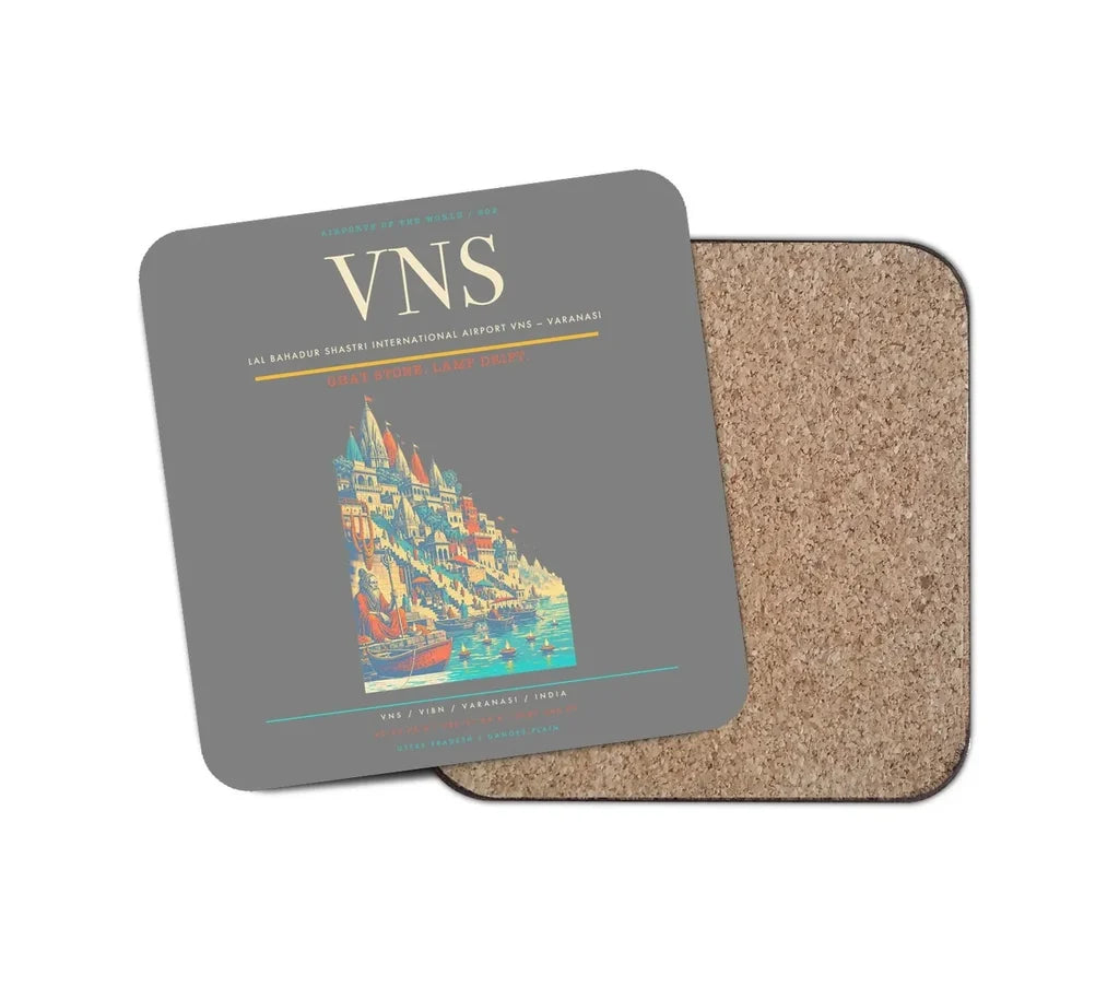 Lal Bahadur Shastri International Airport (VNS) design on gray 1 piece coaster