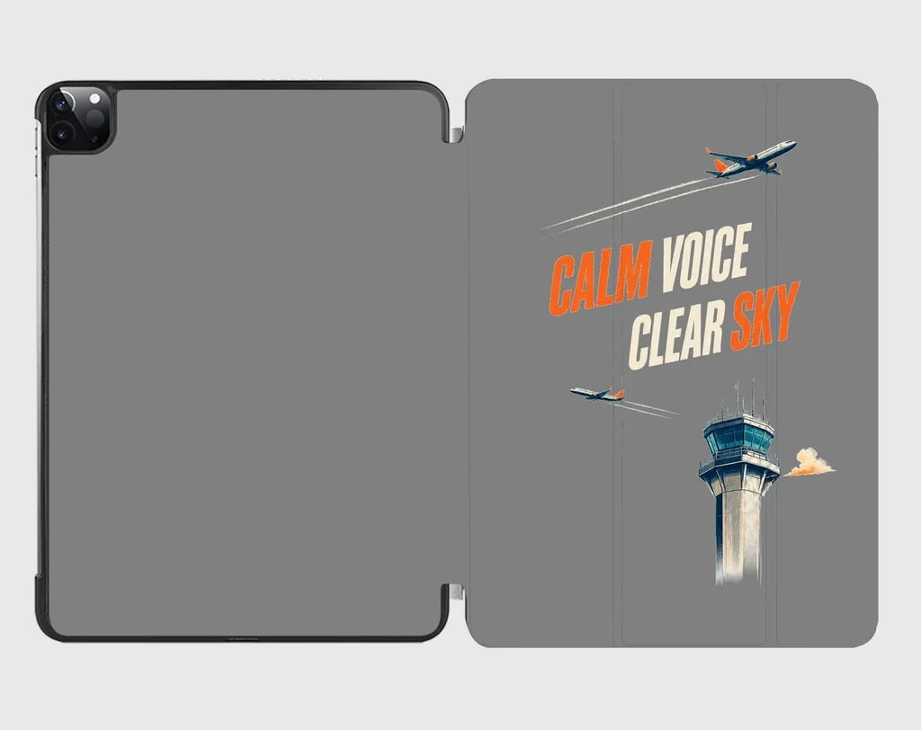 Calm Voice Clear Sky design on gray ipad tablet case