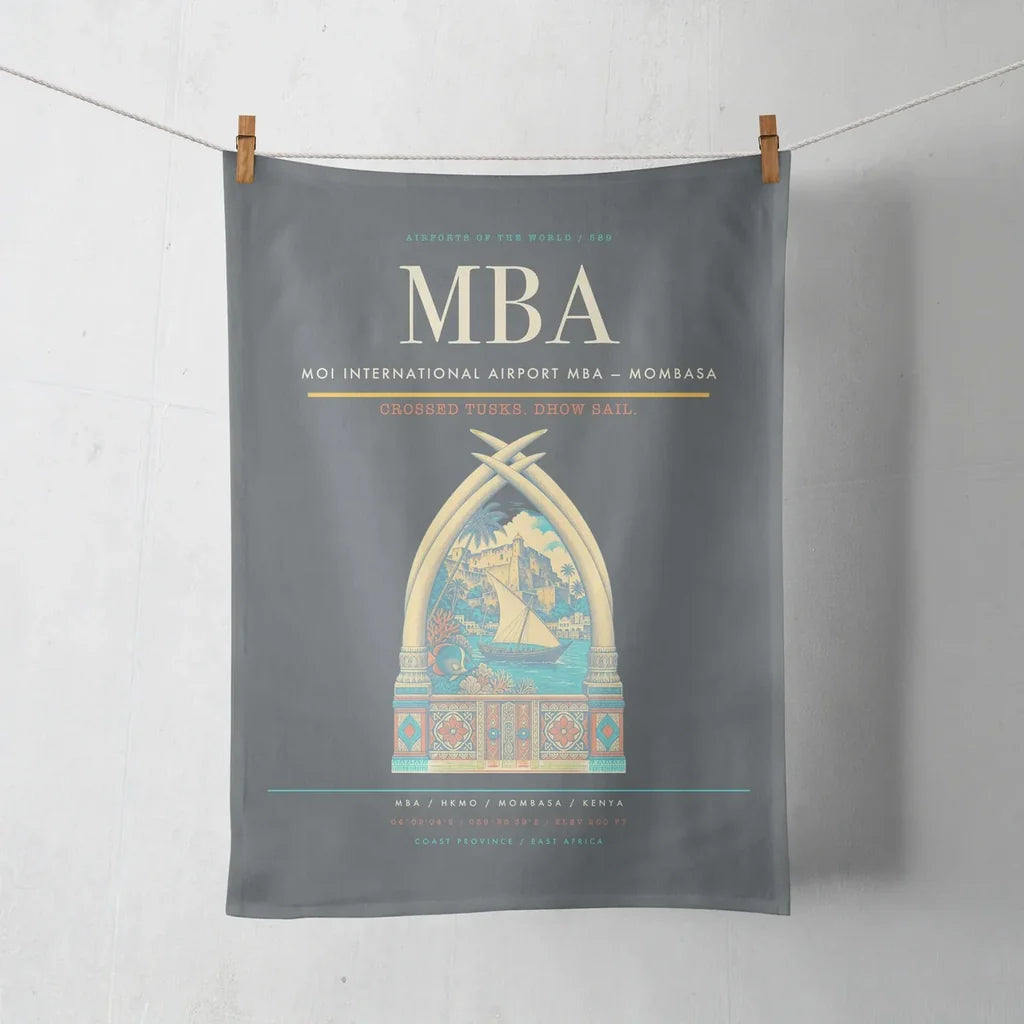 Moi International Airport (MBA) design on gray towel
