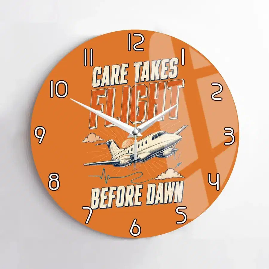 Care Takes Flight Before Dawn design on orange no frame wall clock