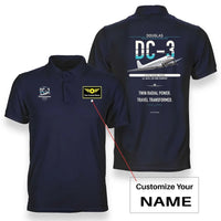 Thumbnail for Douglas DC-3 design on navy blue+name double-side polo t-shirt, double-side print