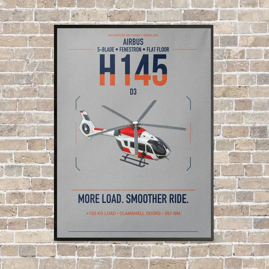 Airbus H145 D3 vertical canvas print - framed - light gray background