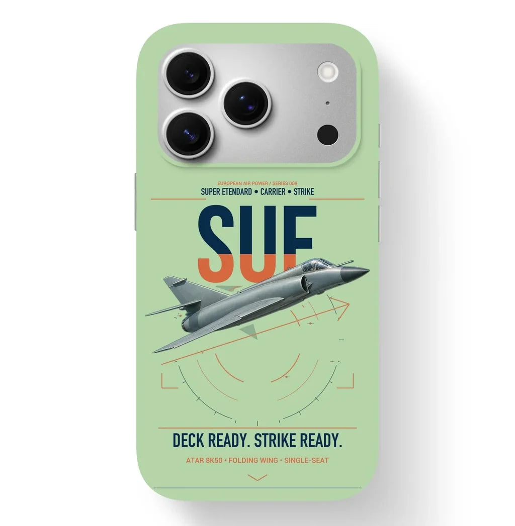 Dassault Super Étendard design on light green magsafe iphone case, for iPhone 17 Pro