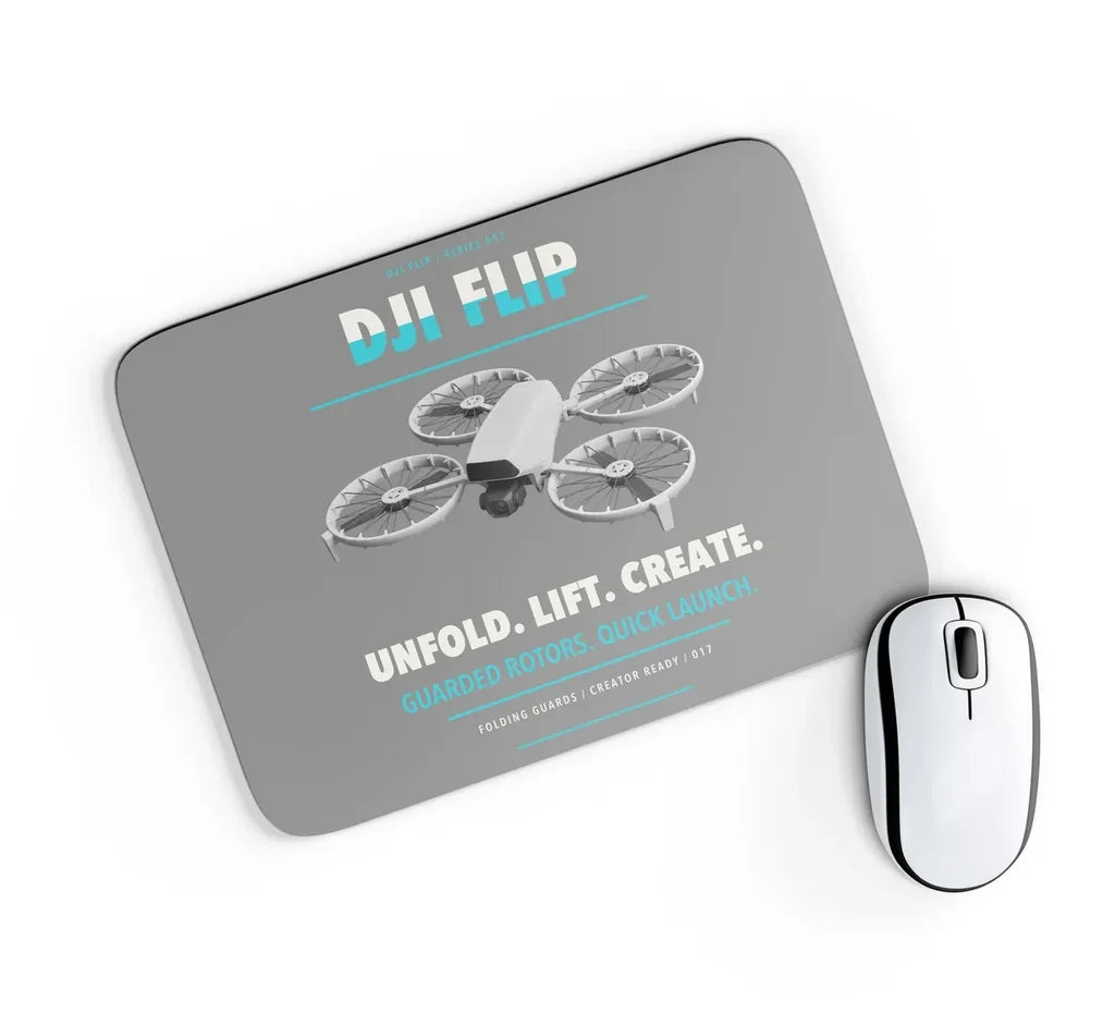 DJI Flip design on gray rectangle mouse pad