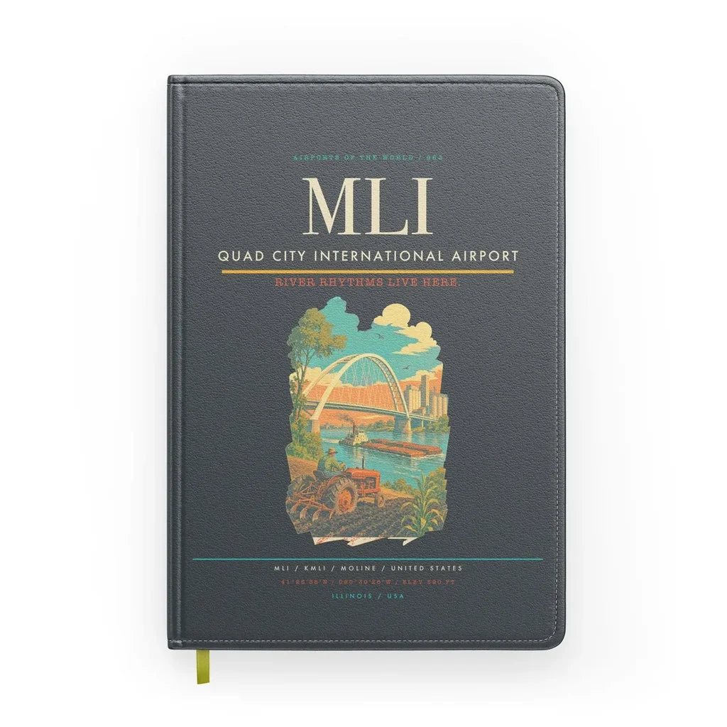 Quad City International Airport (MLI) design on gray notebook