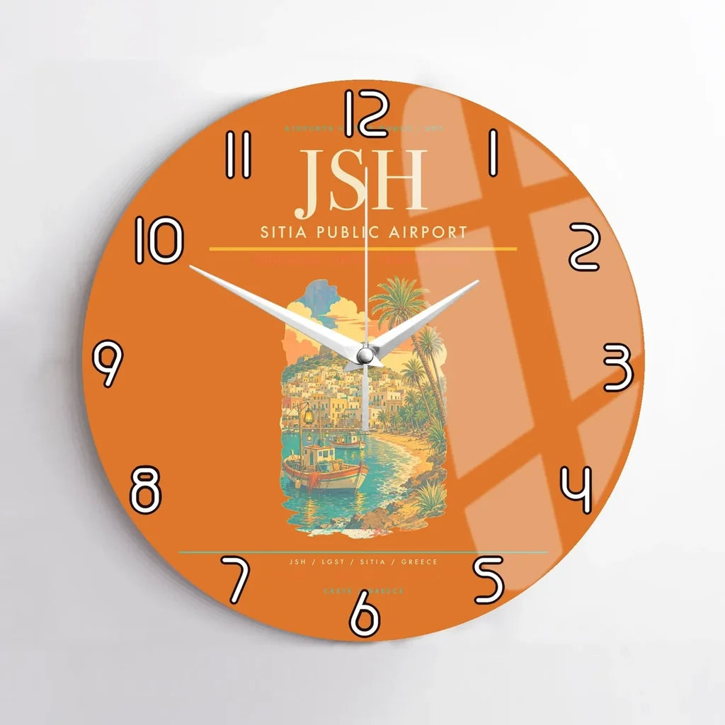 Sitia Public Airport (JSH) design on orange no frame wall clock