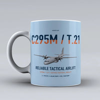 Thumbnail for Airbus C295M T.21 design on light blue ceramic mug, double-side print