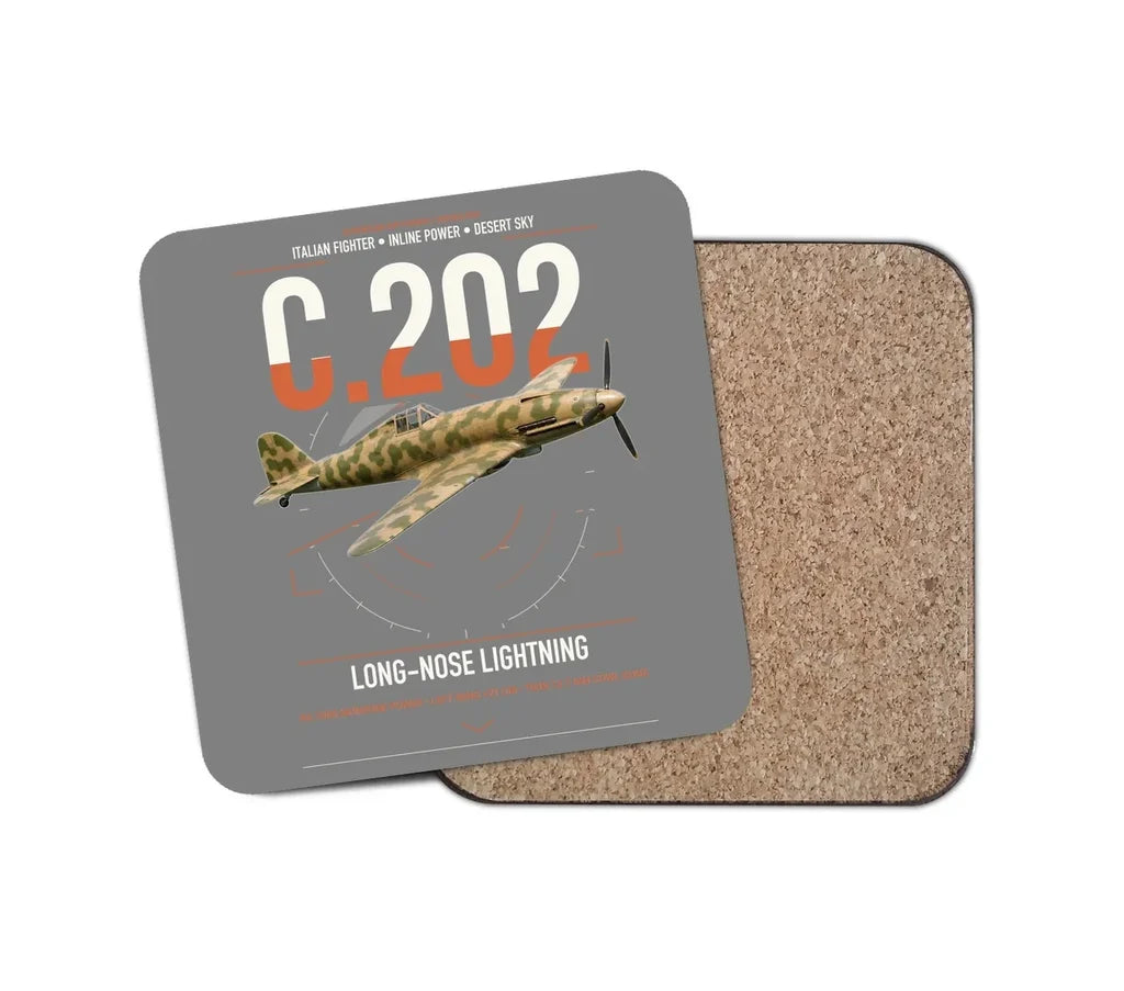 Macchi C.202 Folgore design on gray 1 piece coaster