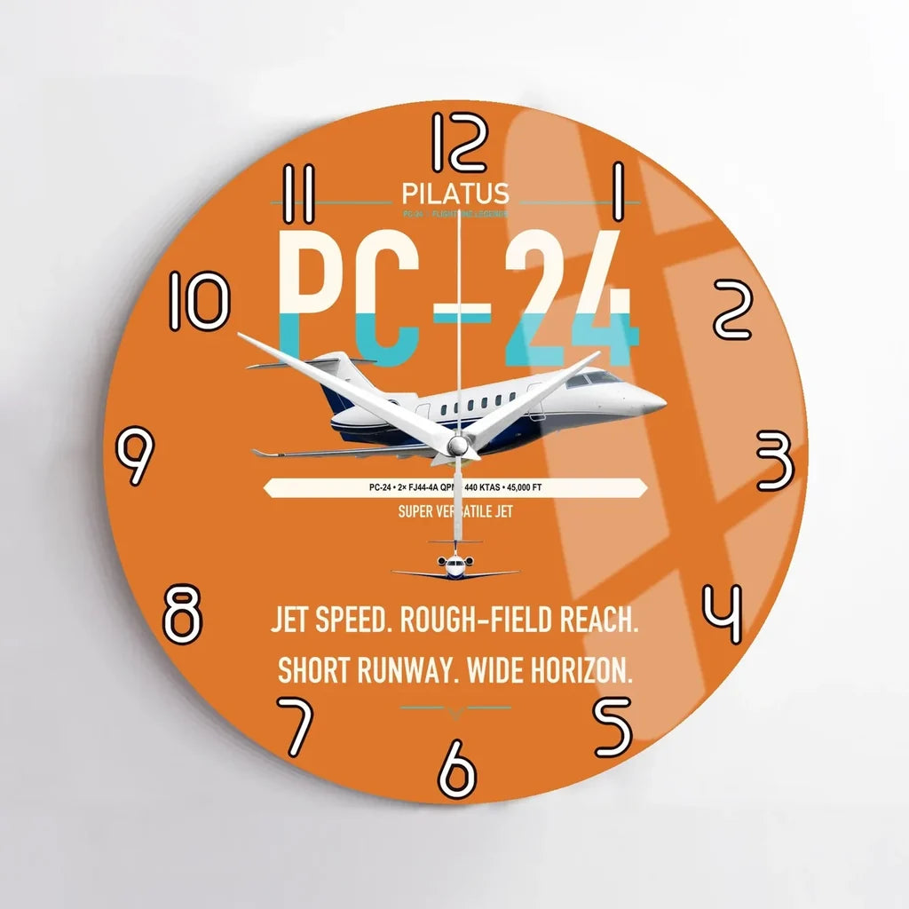 Pilatus PC-24 design on orange no frame wall clock