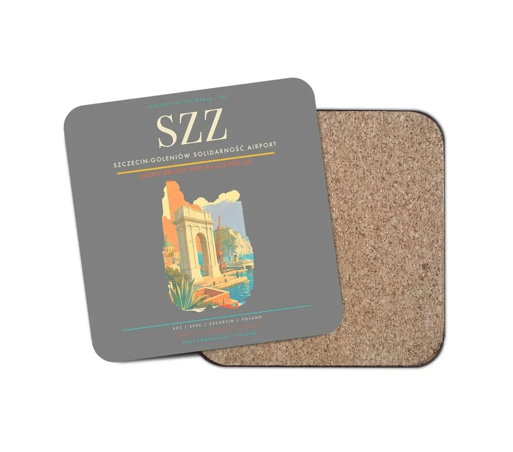 Szczecin-Goleniów Solidarność Airport (SZZ) design on gray 1 piece coaster