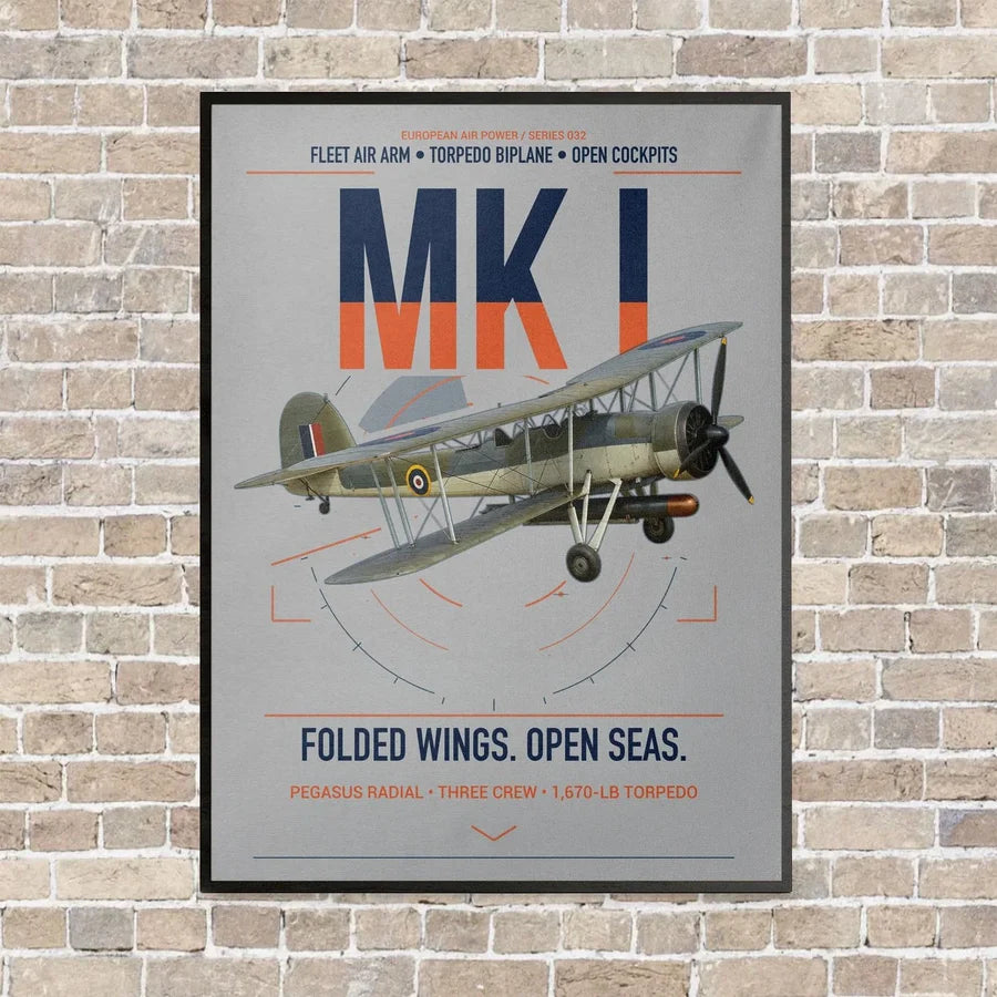Fairey Swordfish Mk I vertical canvas print - framed - light gray background