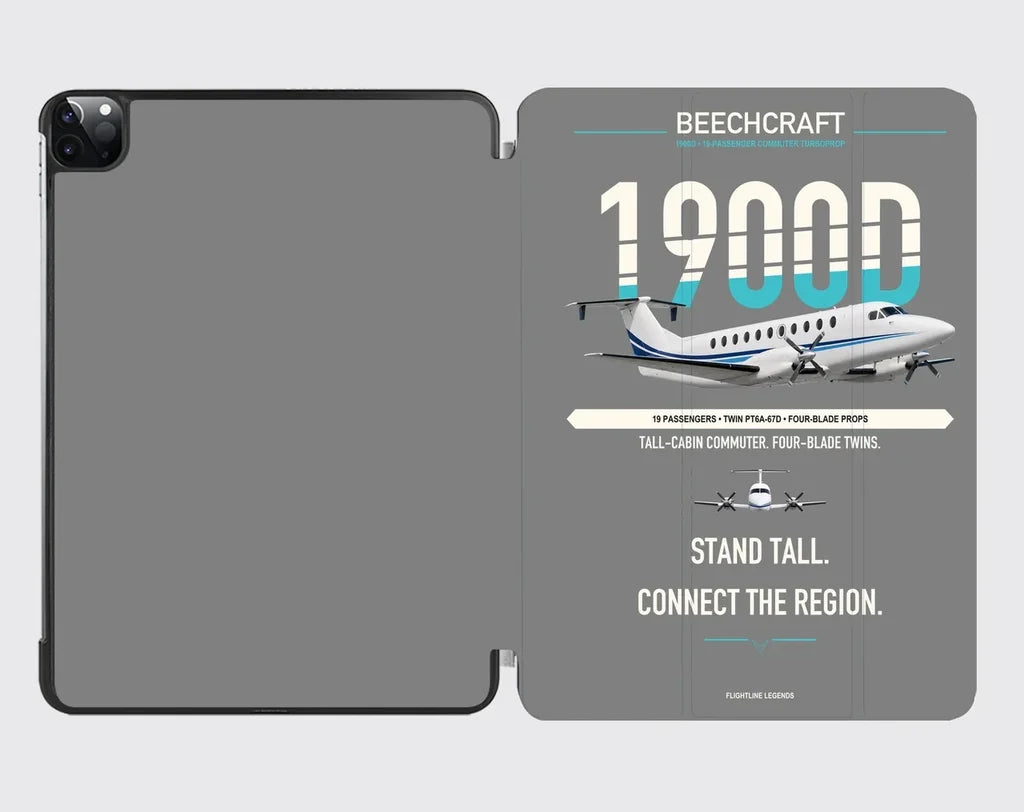 Beechcraft 1900D design on gray ipad tablet case