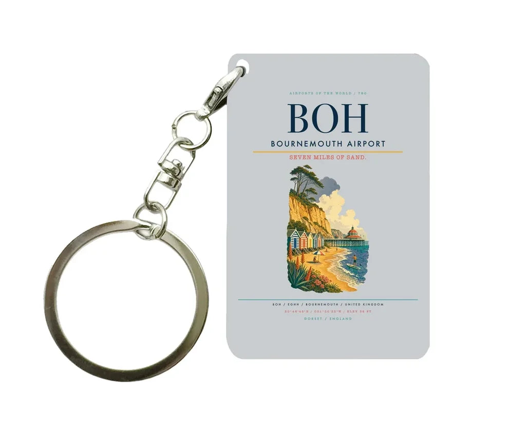 Bournemouth Airport (BOH) design on light gray key chain