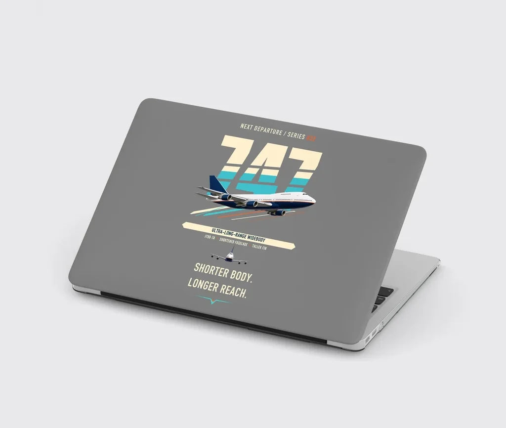Boeing 747SP design on gray MacBook case