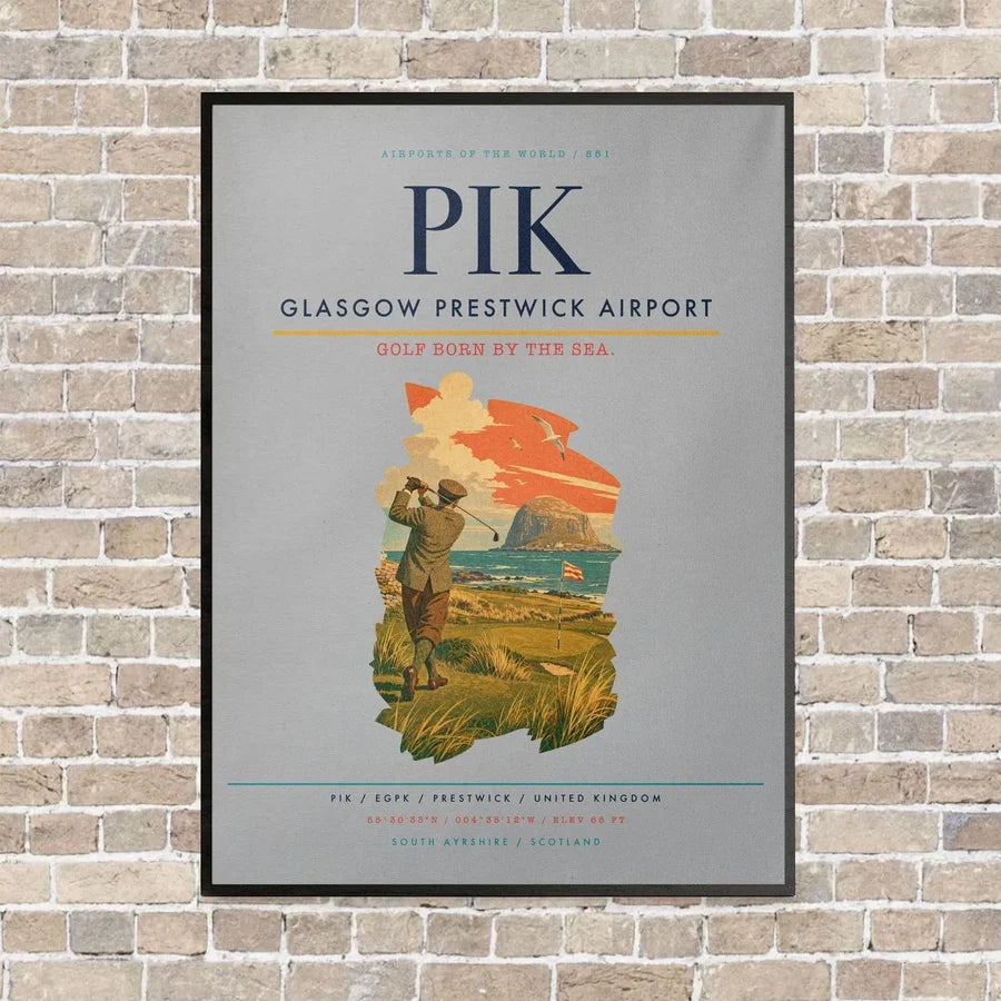 Glasgow Prestwick Airport PIK vertical canvas print - framed - light gray background