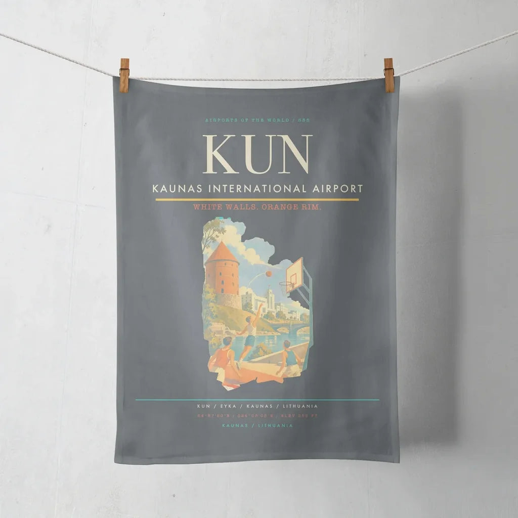 Kaunas International Airport (KUN) design on gray towel