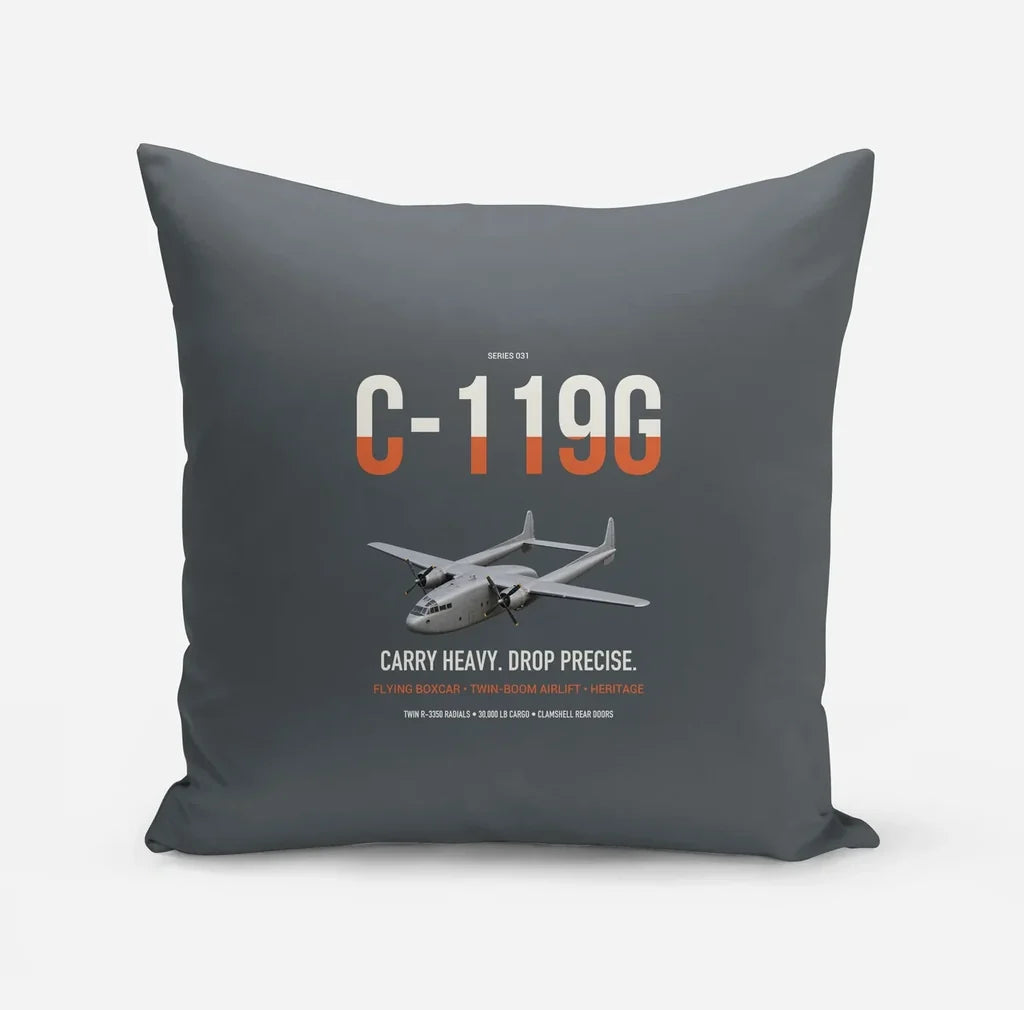 C-119G Flying Boxcar design on gray pillow