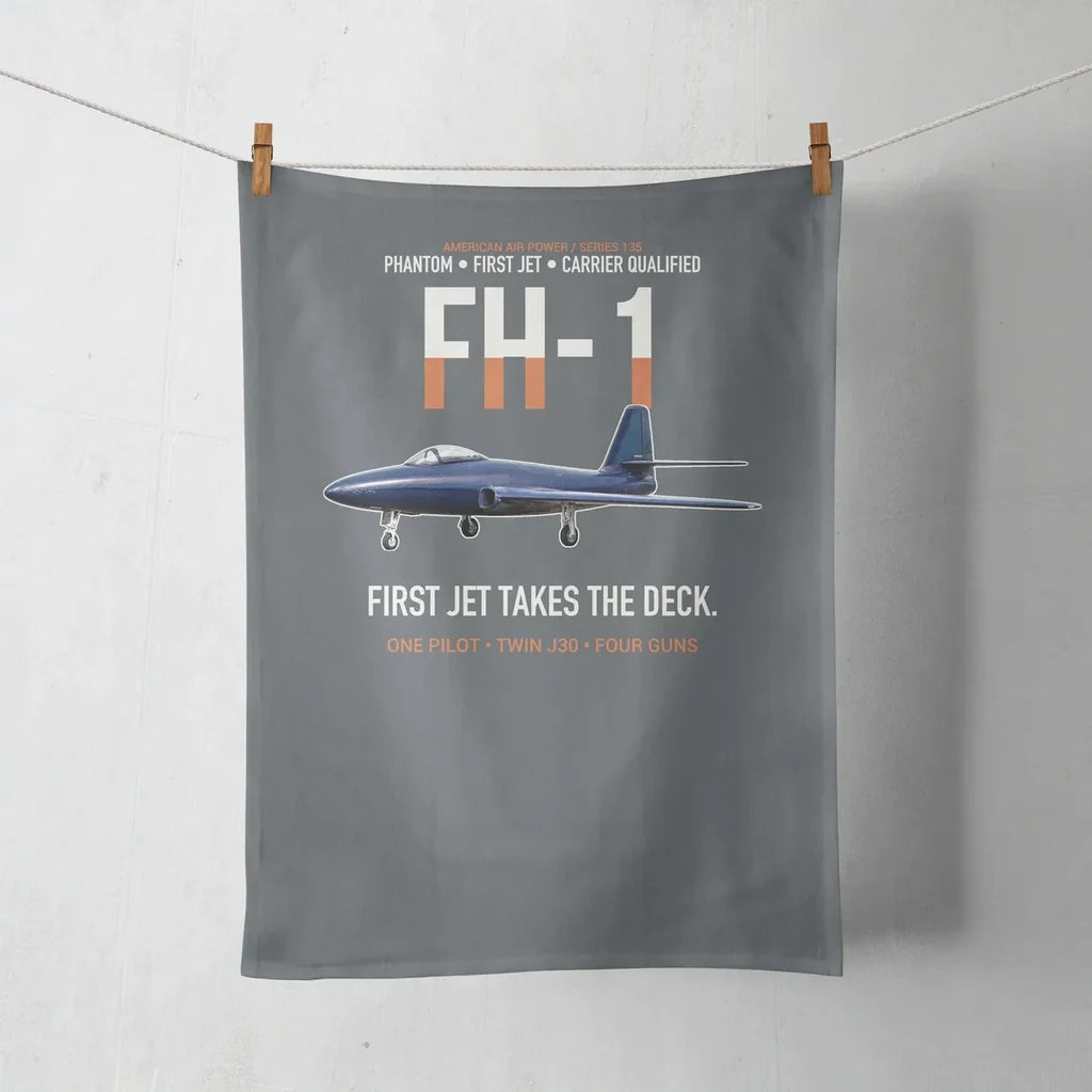 FH-1 Phantom First Jet Takes the Deck design on gray towel