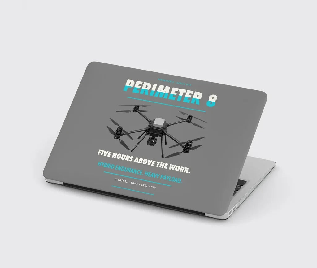 Skyfront Perimeter 8 design on gray MacBook case