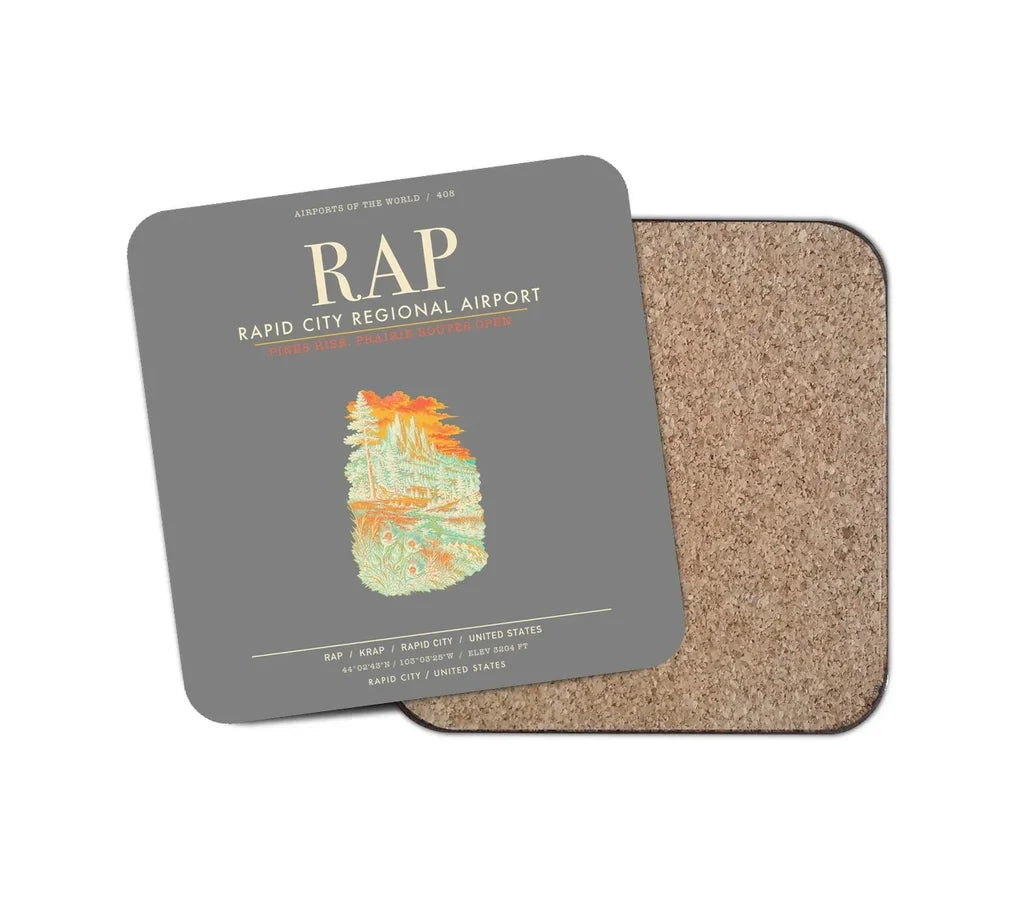 Rapid City Regional Airport (RAP) design on gray 1 piece coaster