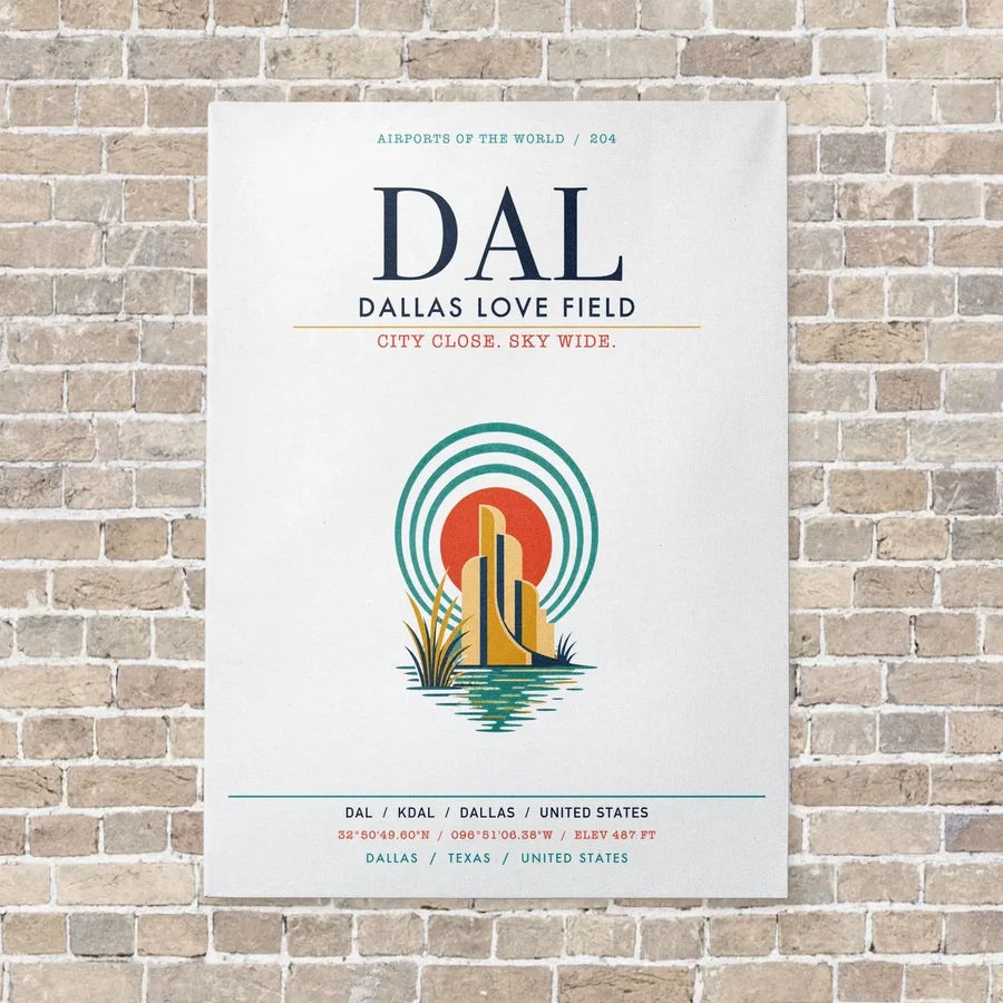 Dallas Love Field DAL vertical canvas print - no frame - white background