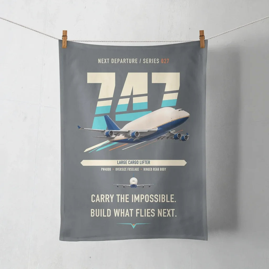Boeing 747-400 Dreamlifter design on gray towel