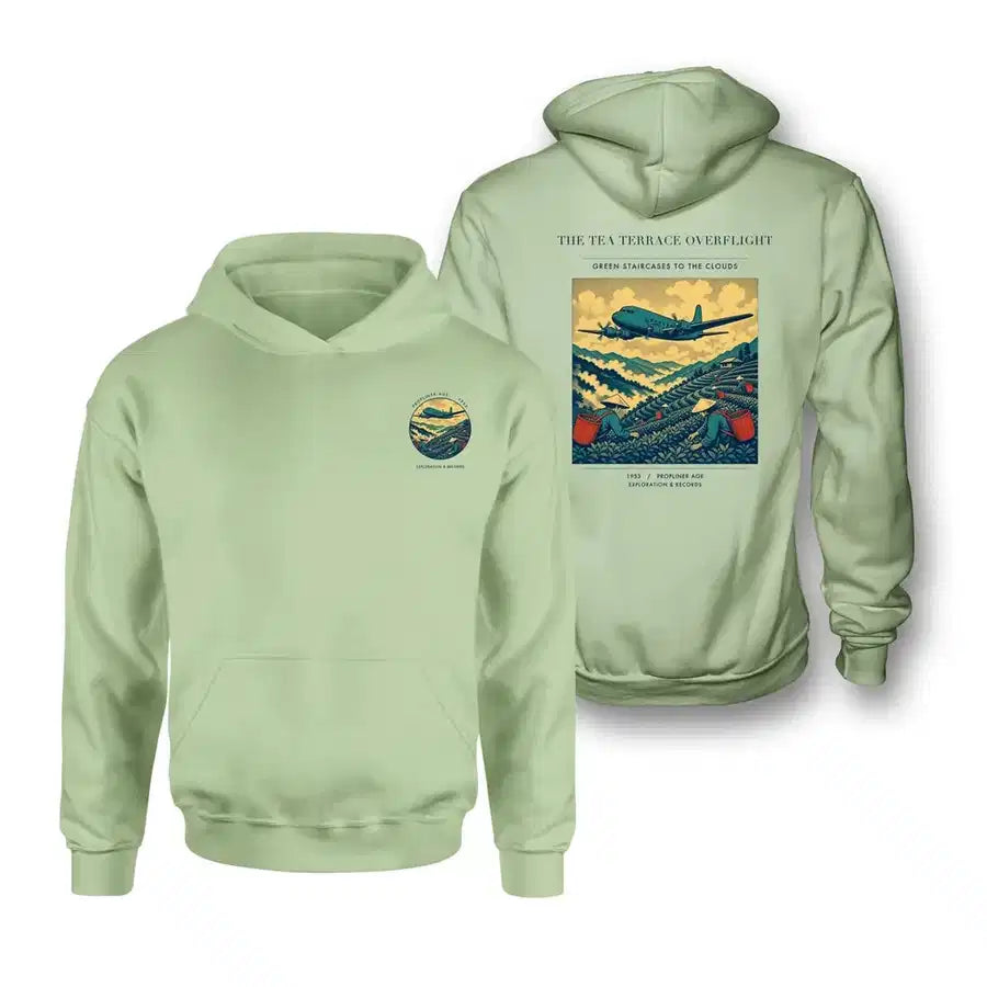 VINTAGE G4342 - The Tea Terrace Overflight - Double-Side Hoodie design on lightgreen double side