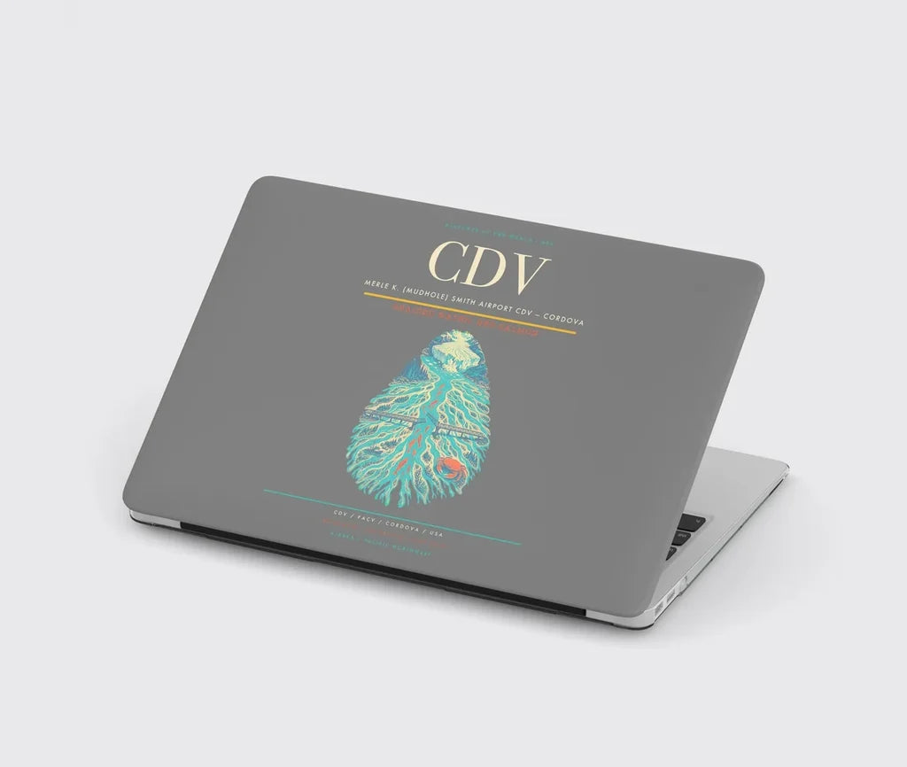 Merle K. (Mudhole) Smith Airport (CDV) design on gray MacBook case