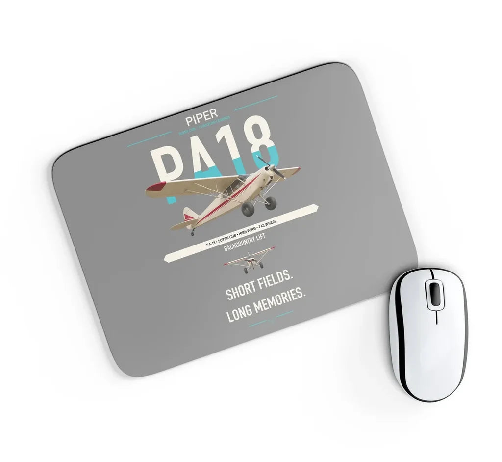 Piper PA-18 Super Cub design on gray rectangle mouse pad