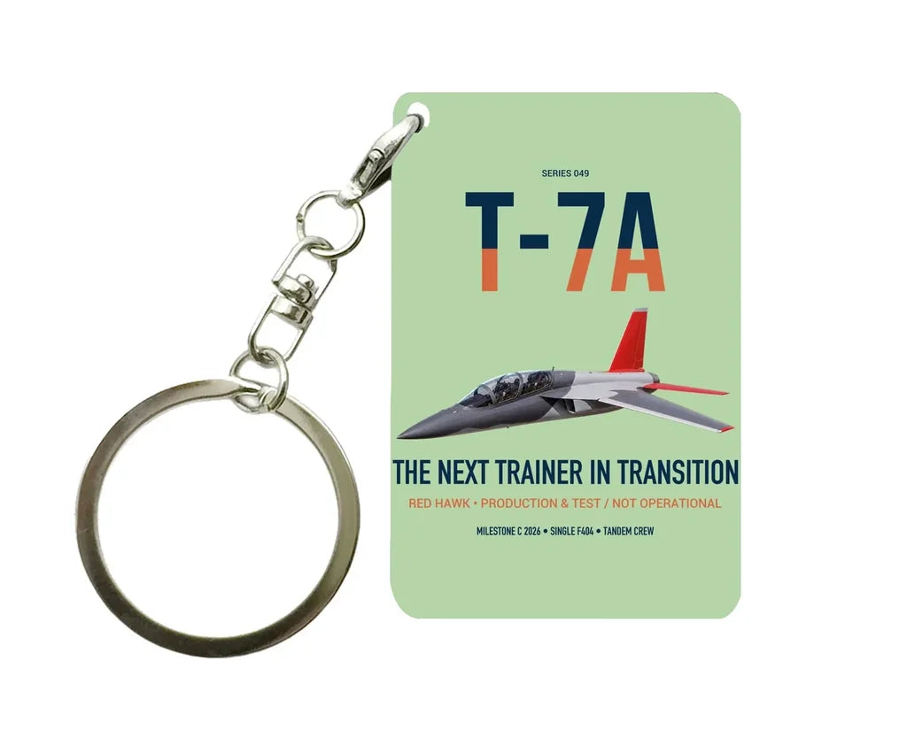 T-7A Red Hawk design on light green designed key chain, double-side print
