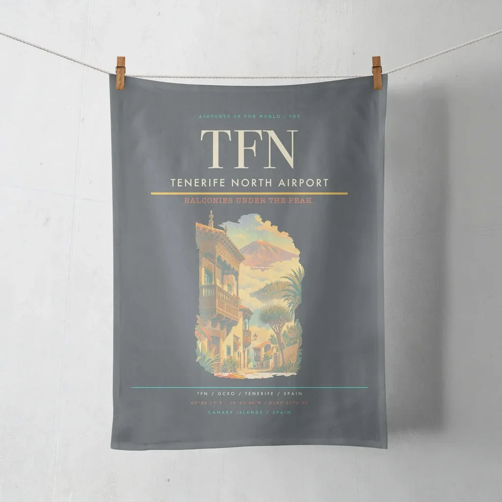 Tenerife North Airport (TFN) design on gray towel