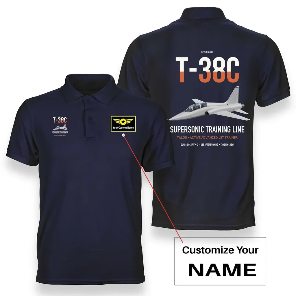 T-38C Talon design on navy blue+name double-side polo t-shirt, double-side print
