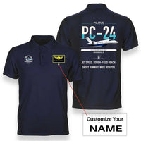Thumbnail for Pilatus PC-24 design on navy blue+name double-side polo t-shirt, double-side print