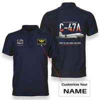 Thumbnail for C-47A Skytrain design on navy blue+name double-side polo t-shirt, double-side print
