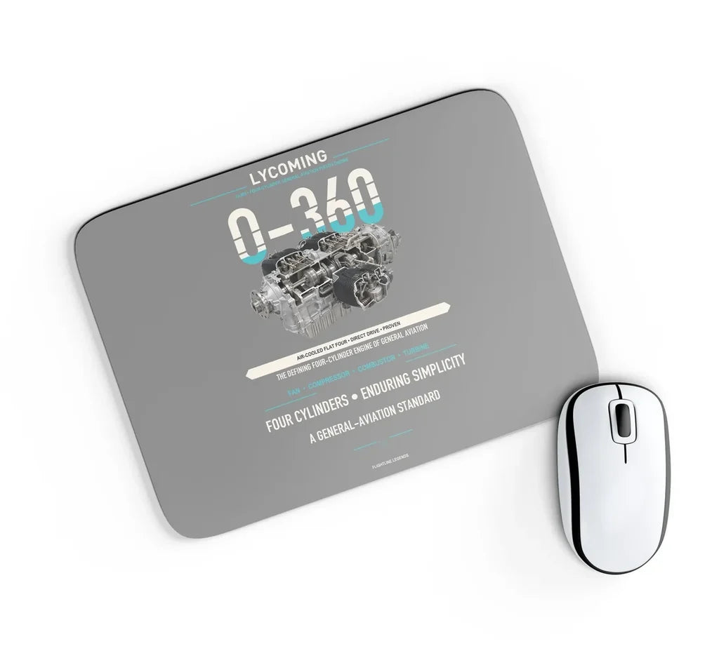 O-360 design on gray rectangle mouse pad