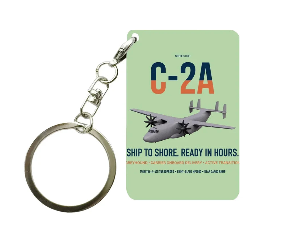 C-2A Greyhound design on light green designed key chain, double-side print