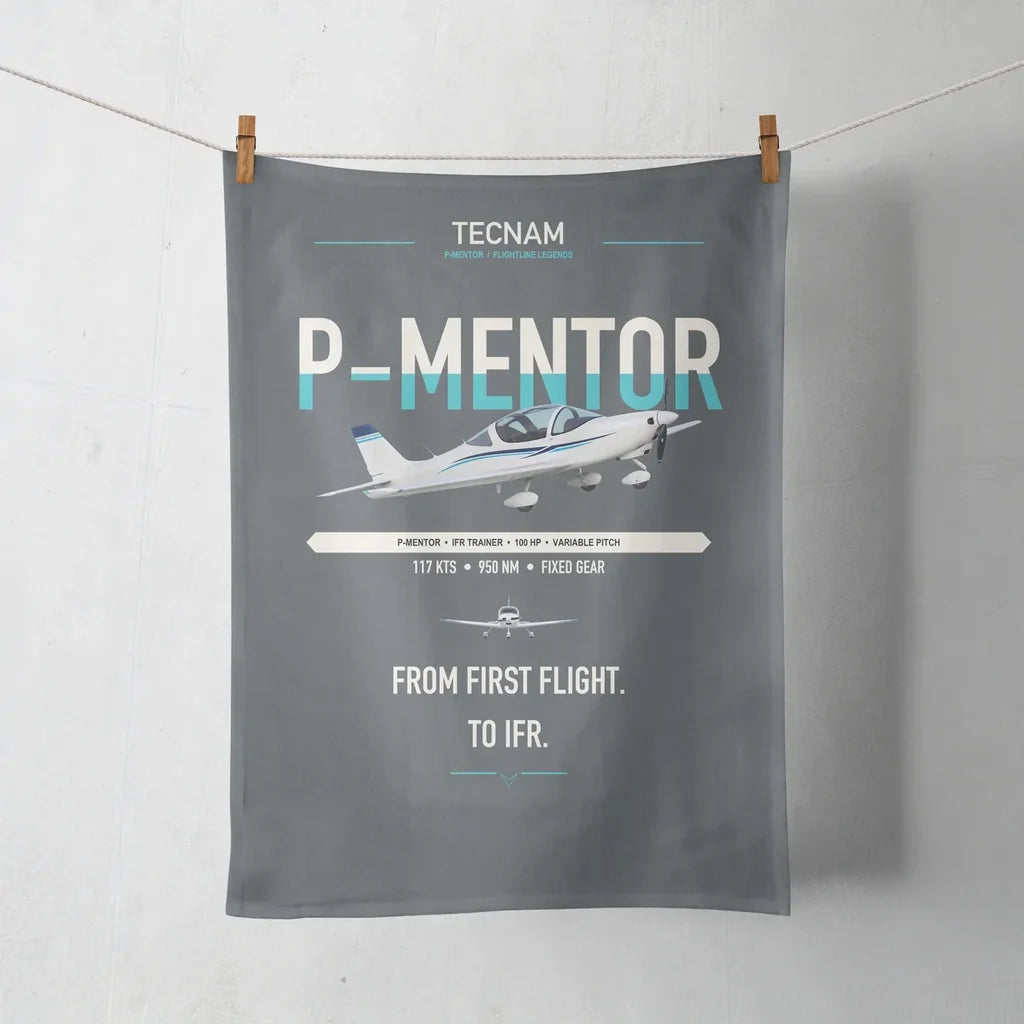 Tecnam P-Mentor design on gray towel